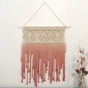 Macrame wall hanging dip dyed pink to terra-cotta